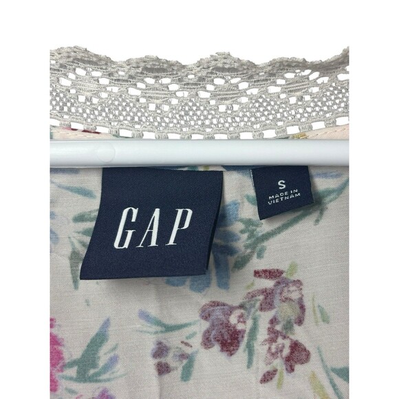 Gap Lace-Trim V-Neck Crepe Maxi Dress Small White Floral Pink Blue Cottagecore - Picture 5 of 11